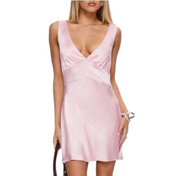 Princess Polly Dresses & Skirts - PRINCESS POLLY Bridgette Plunge Pink Satin V-Neck Slip minidress SZ 4